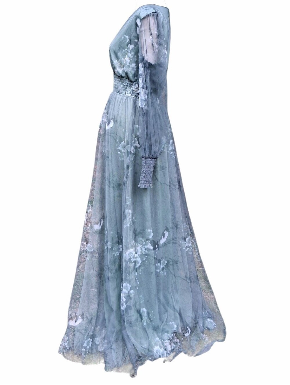 Baltic Born Layla Tulle Maxi Dress Dusty Green Floral Size Large NWT - Picture 9 of 16